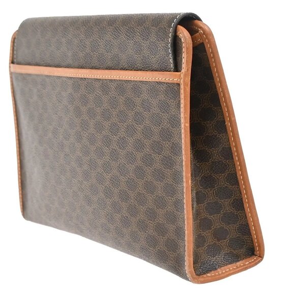 CELINE Logo Macadam Pattern Clutch Bag PVC Leather Brown GHW Italy 08EF822 - Picture 3 of 11